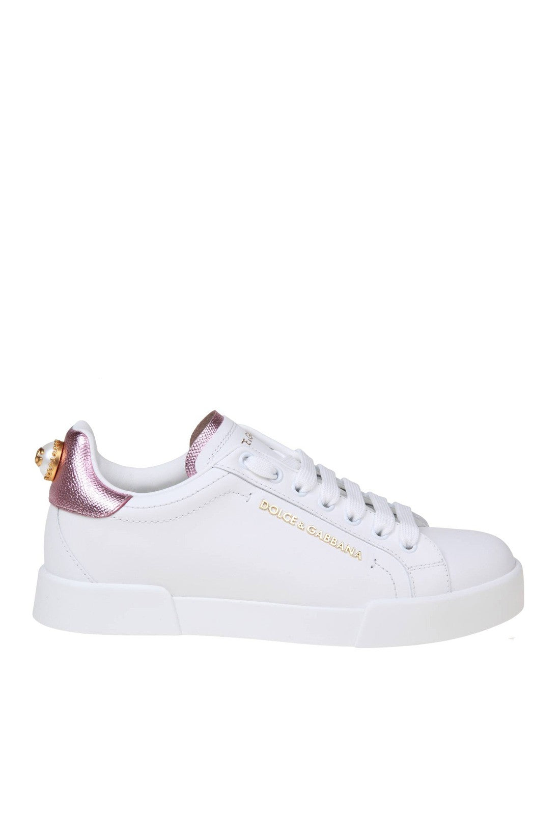 DOLCE & GABBANA-OUTLET-SALE-Dolce & gabbana portofino sneakers in white leather with logo pearl-ARCHIVIST