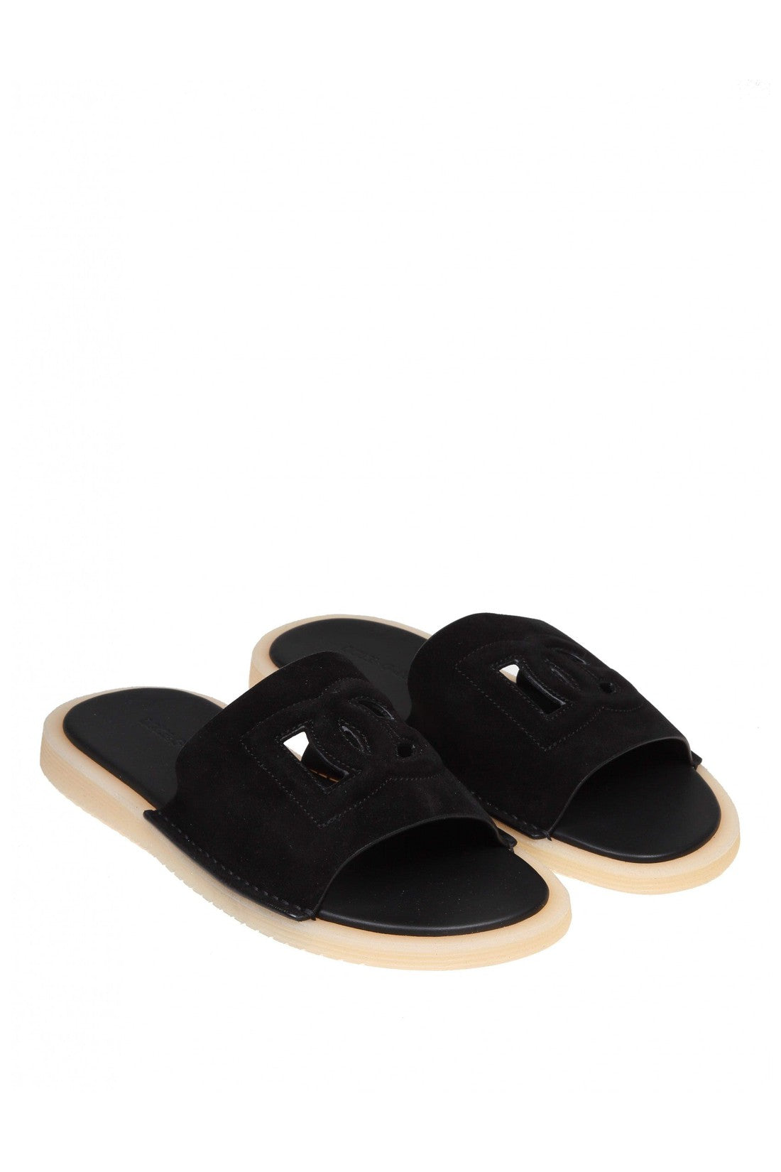 DOLCE & GABBANA-OUTLET-SALE-Dolce & gabbana slide dg light in black suede-ARCHIVIST