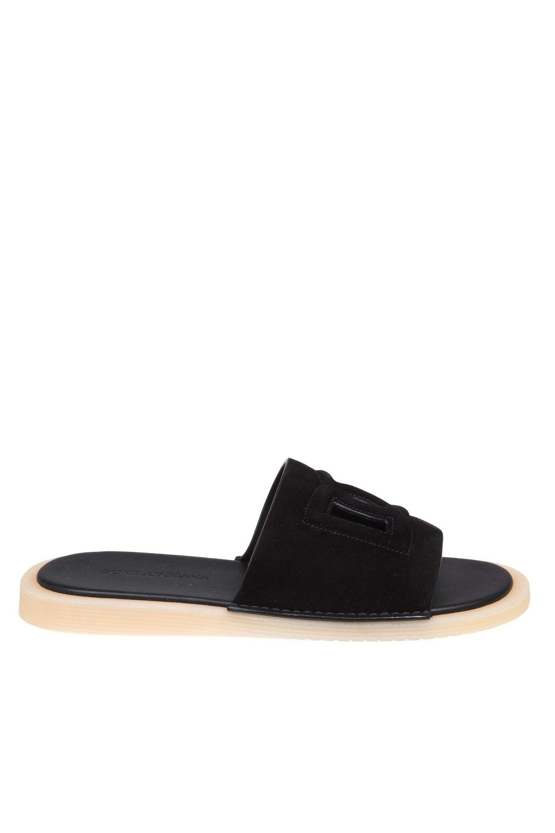 DOLCE & GABBANA-OUTLET-SALE-Dolce & gabbana slide dg light in black suede-ARCHIVIST