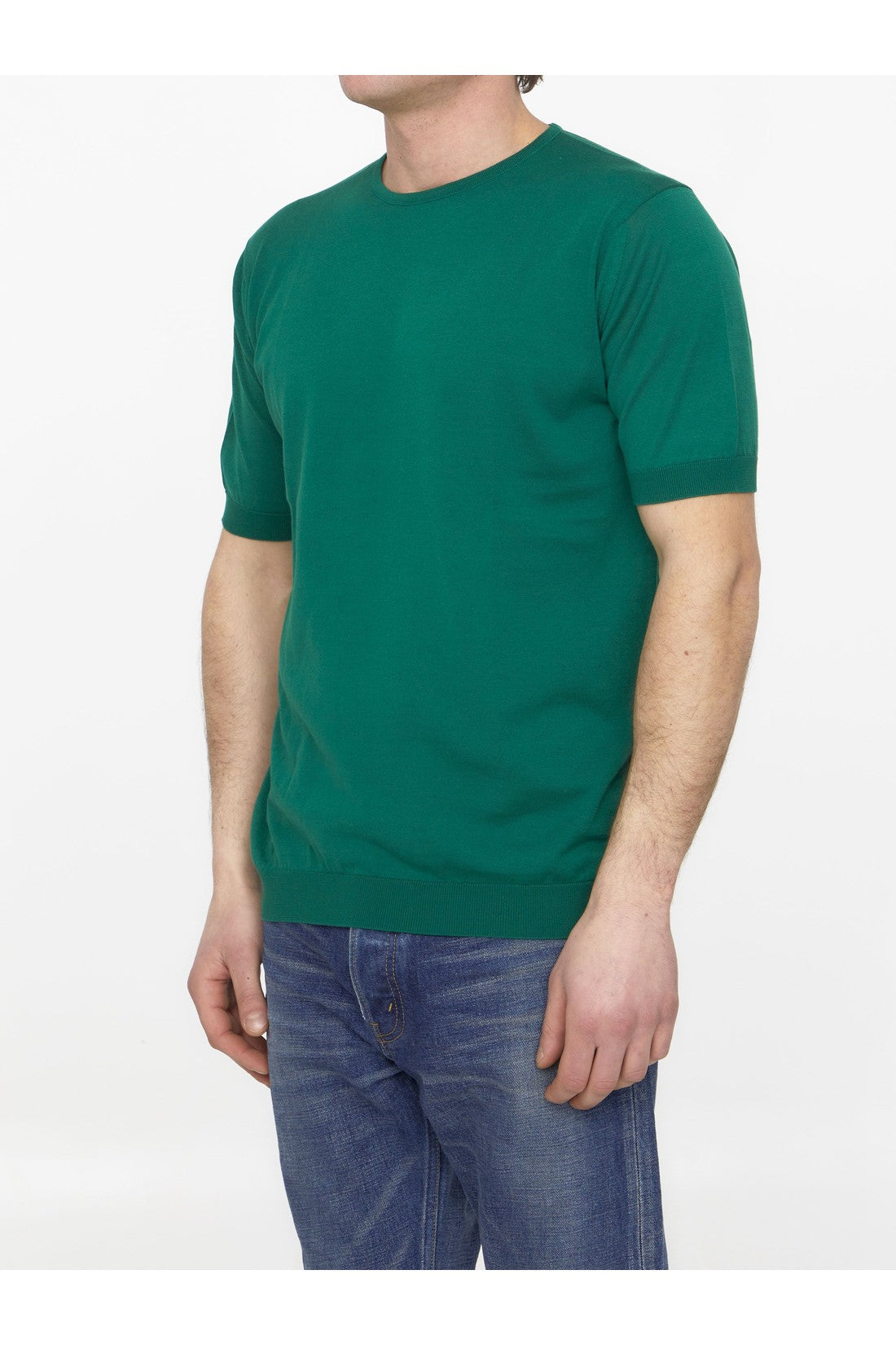 JOHN SMEDLEY-OUTLET-SALE-Emerald green cotton jumper-ARCHIVIST