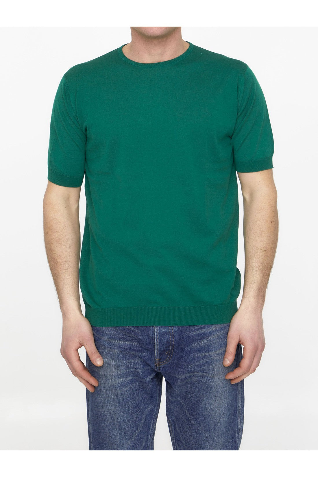 JOHN SMEDLEY-OUTLET-SALE-Emerald green cotton jumper-ARCHIVIST