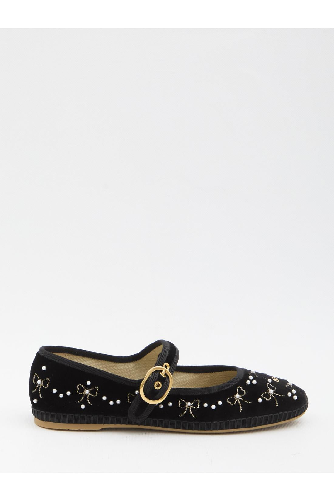 Valentino Garavani-OUTLET-SALE-Endouce velvet Mary-Jane ballerina flats-ARCHIVIST