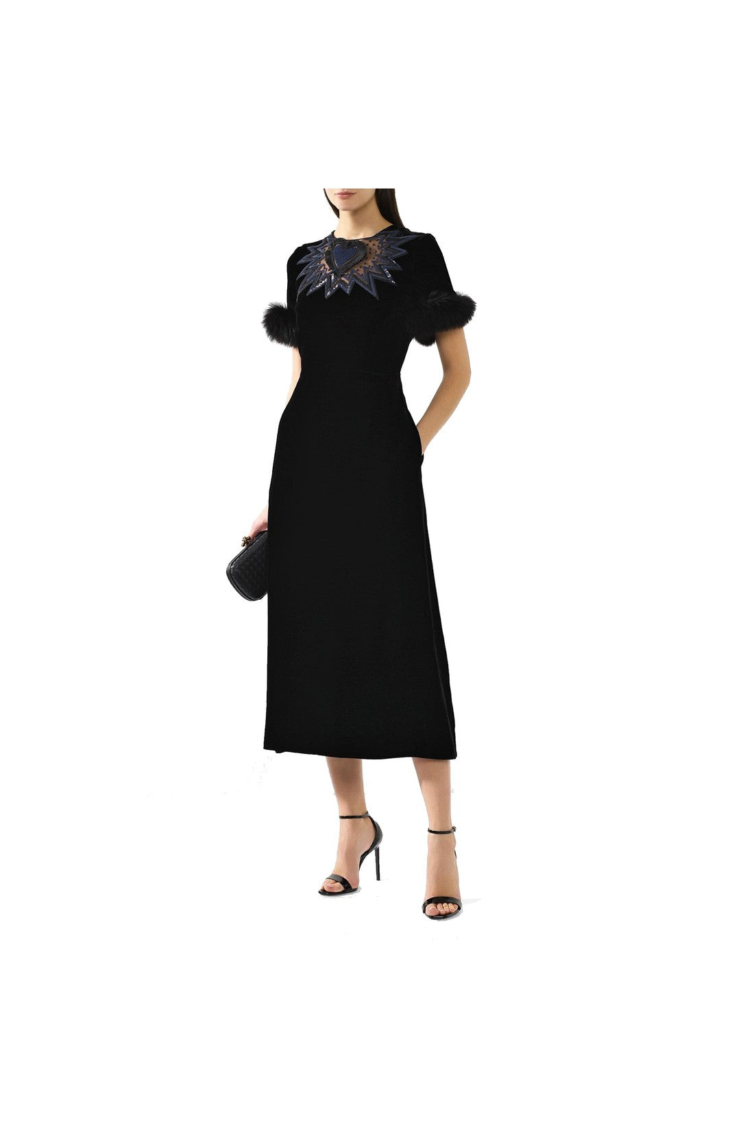 FENDI-OUTLET-SALE-Fendi Fur Trim Velvet Midi Dress-ARCHIVIST