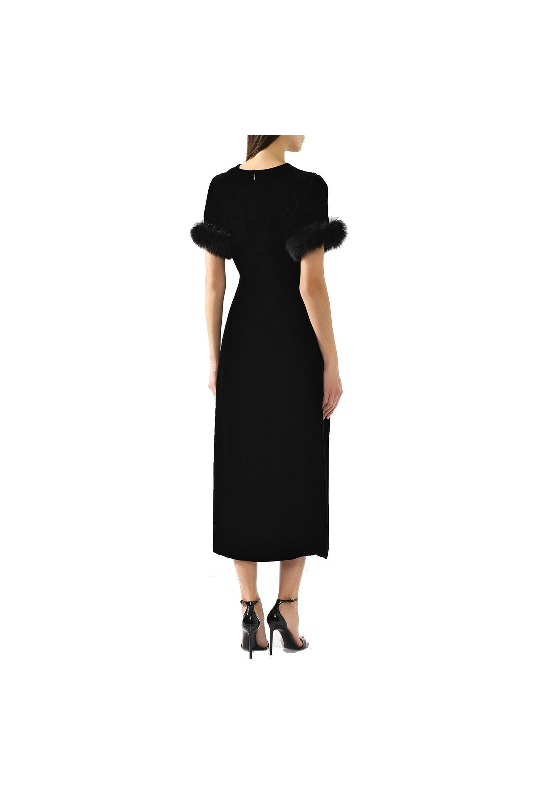 FENDI-OUTLET-SALE-Fendi Fur Trim Velvet Midi Dress-ARCHIVIST