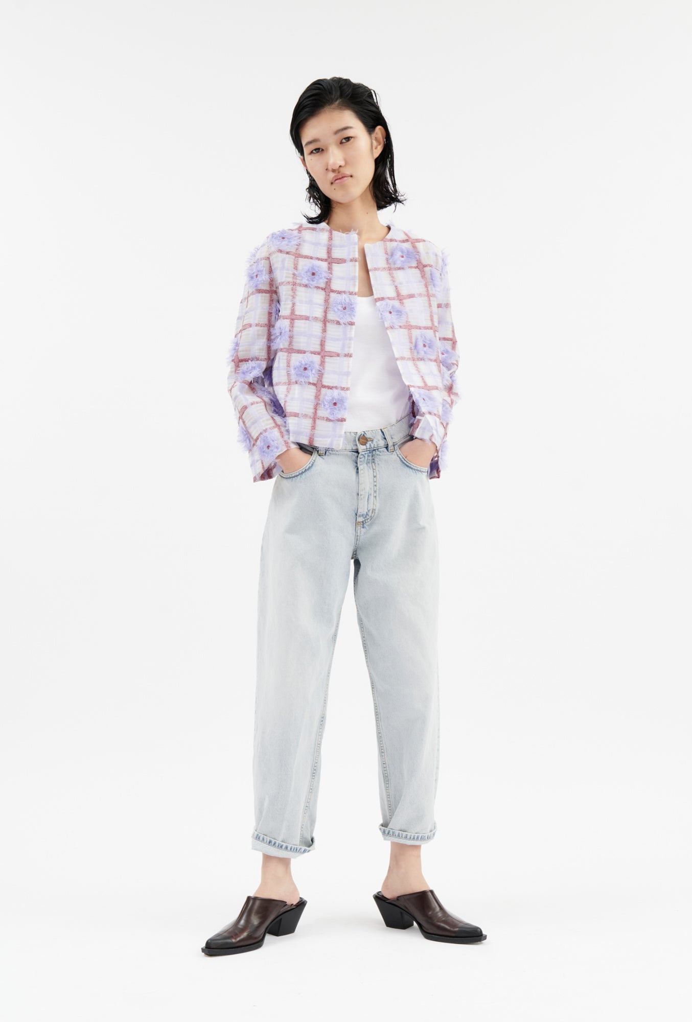 Odeeh-Filcoupé Check Jacke, Periwinkle Blue-Jacken & Mäntel-Black-Deal-Outlet-by-ARCHIVIST