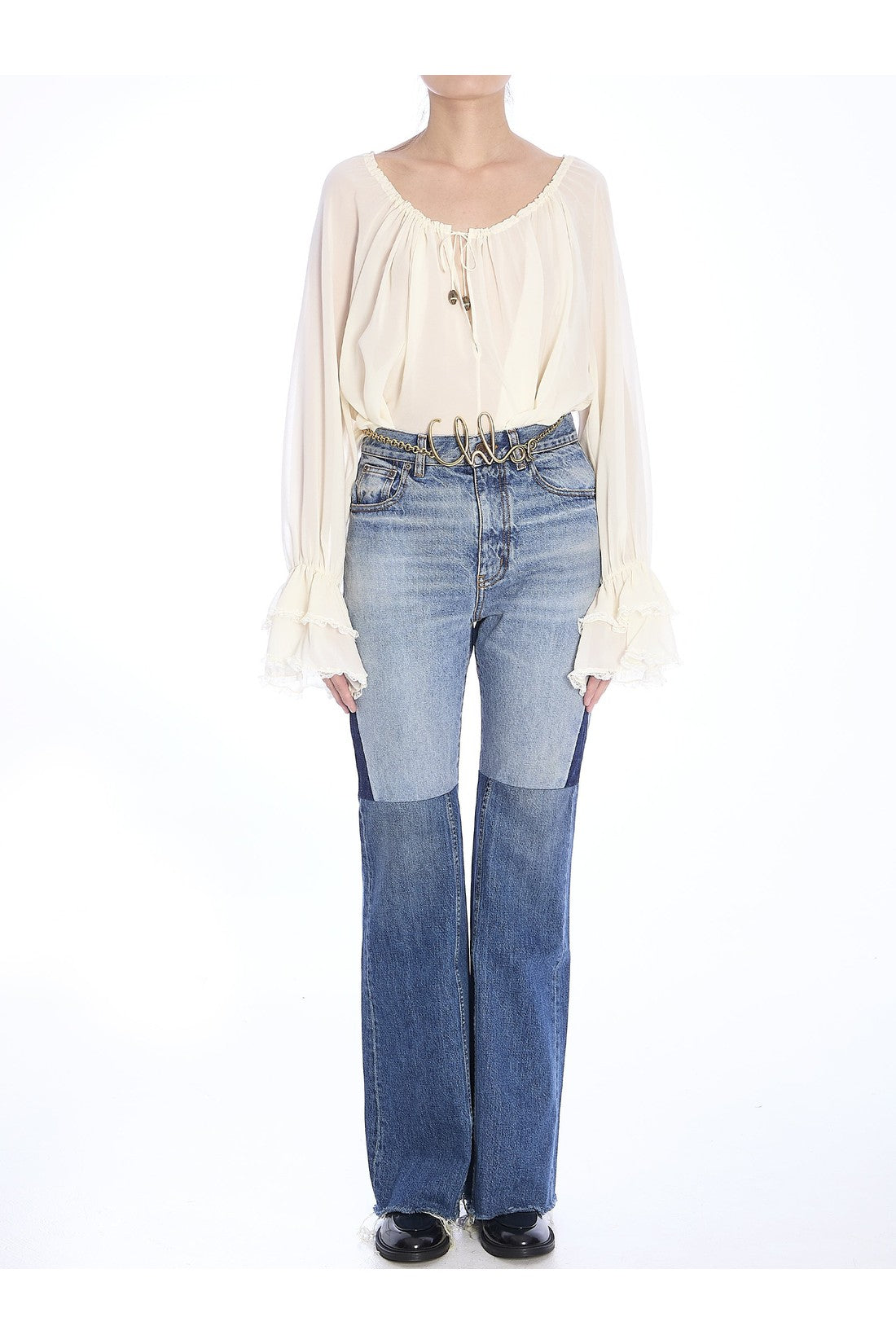 CHLOE-OUTLET-SALE-Flared patchwork jeans-ARCHIVIST