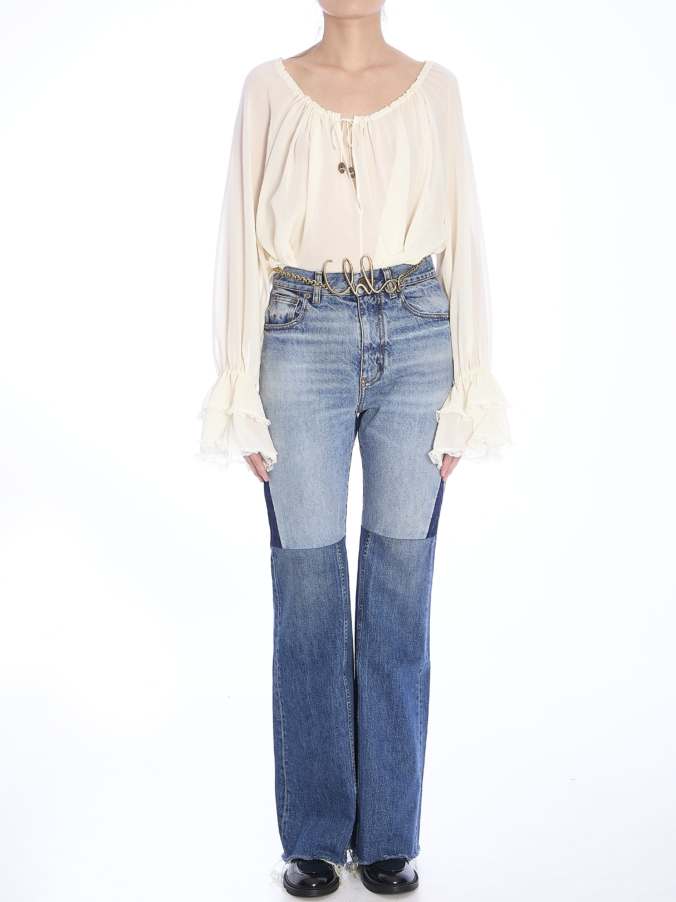 CHLOE-OUTLET-SALE-Flared patchwork jeans-ARCHIVIST