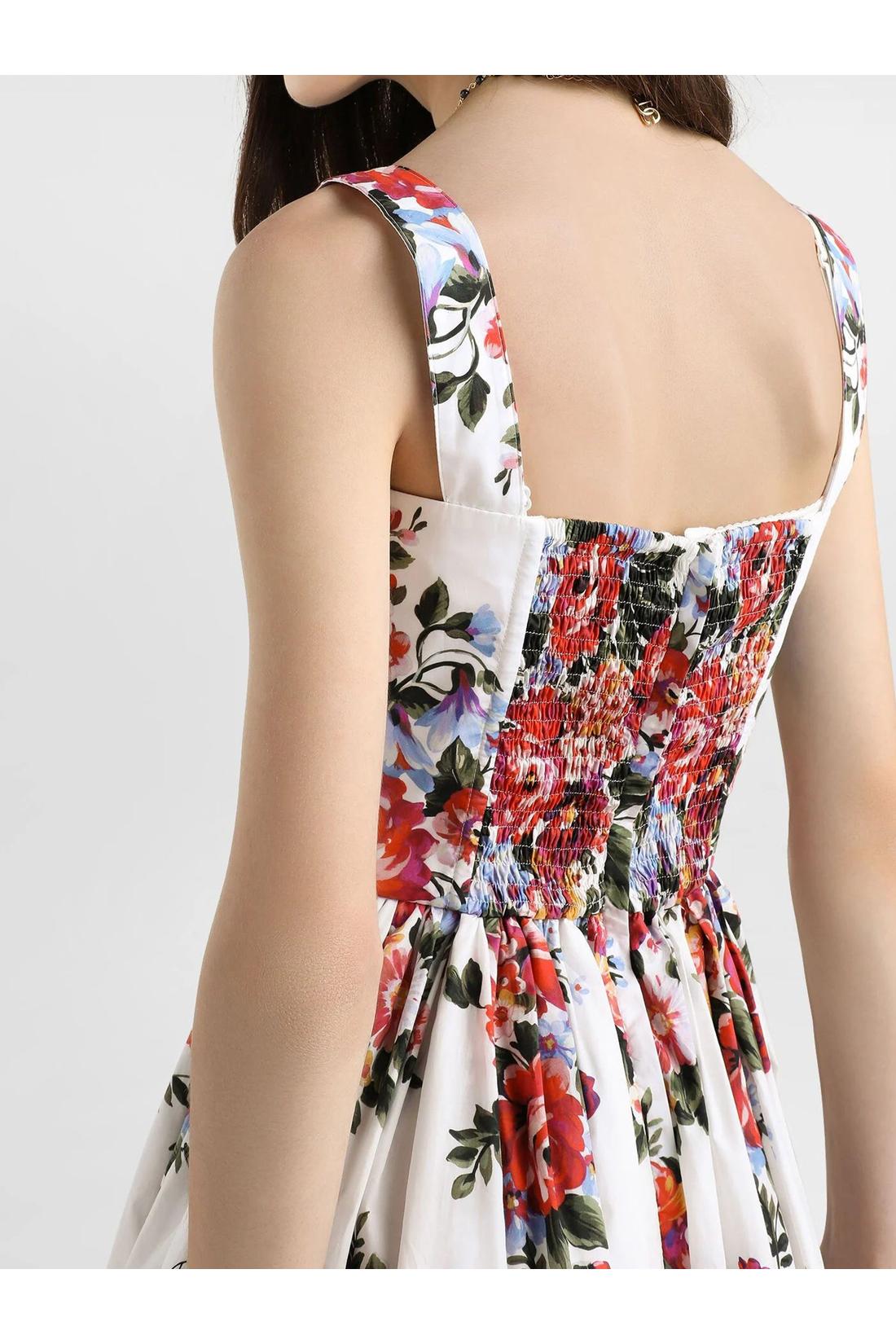 Dolce & Gabbana-OUTLET-SALE-Floral print bustier midi dress-ARCHIVIST