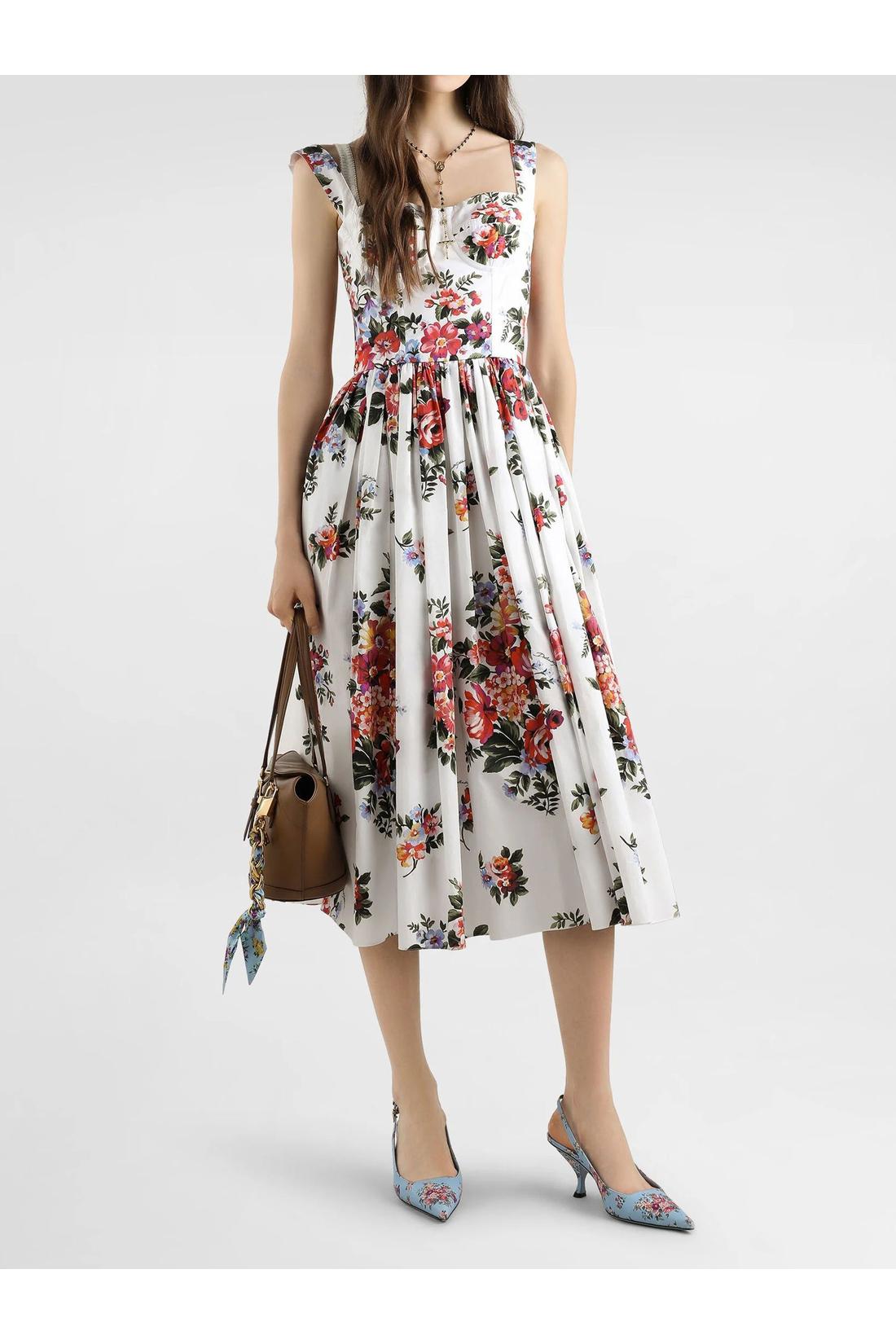 Dolce & Gabbana-OUTLET-SALE-Floral print bustier midi dress-ARCHIVIST