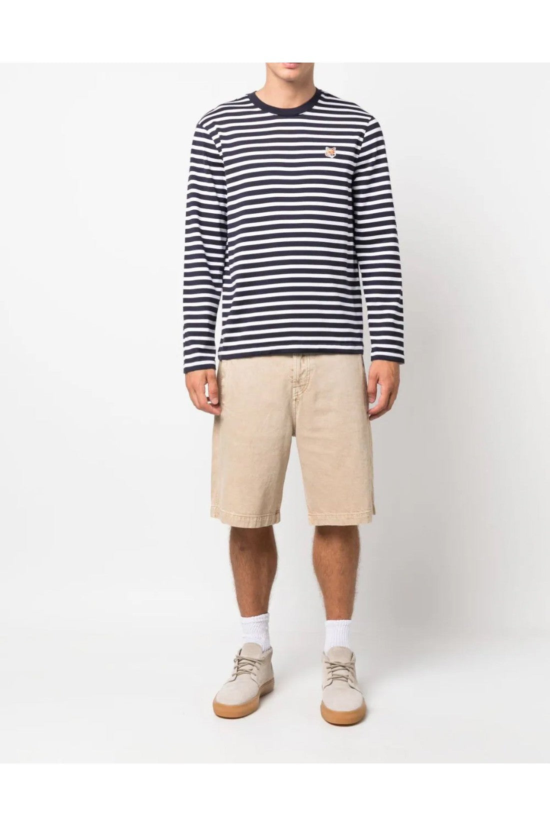 Maison KitsunÃ©-OUTLET-SALE-Fox Logo Striped T-Shirt-ARCHIVIST