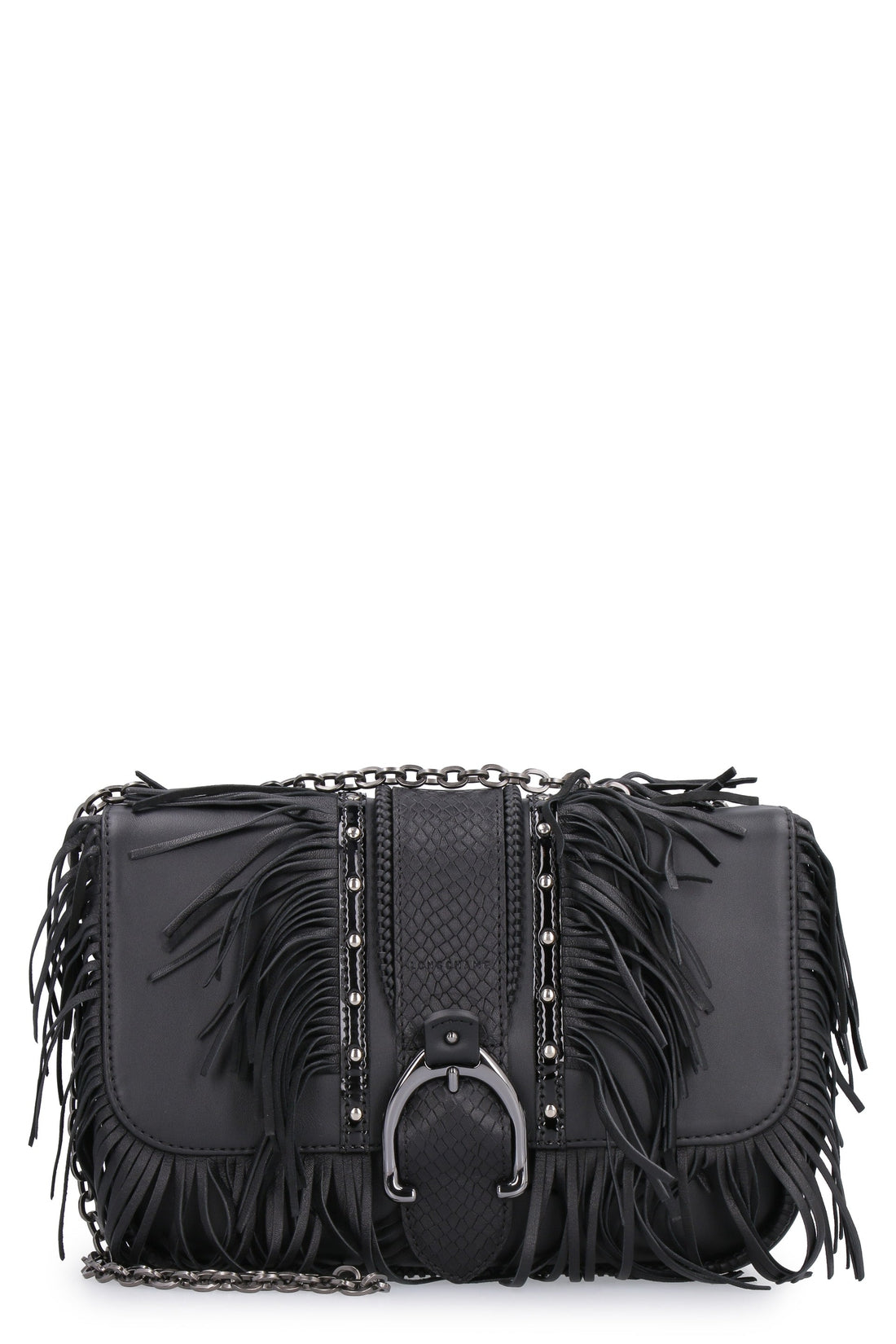 Longchamp-OUTLET-SALE-Fringed leather shoulder bag-ARCHIVIST