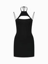 haltered mini black dress