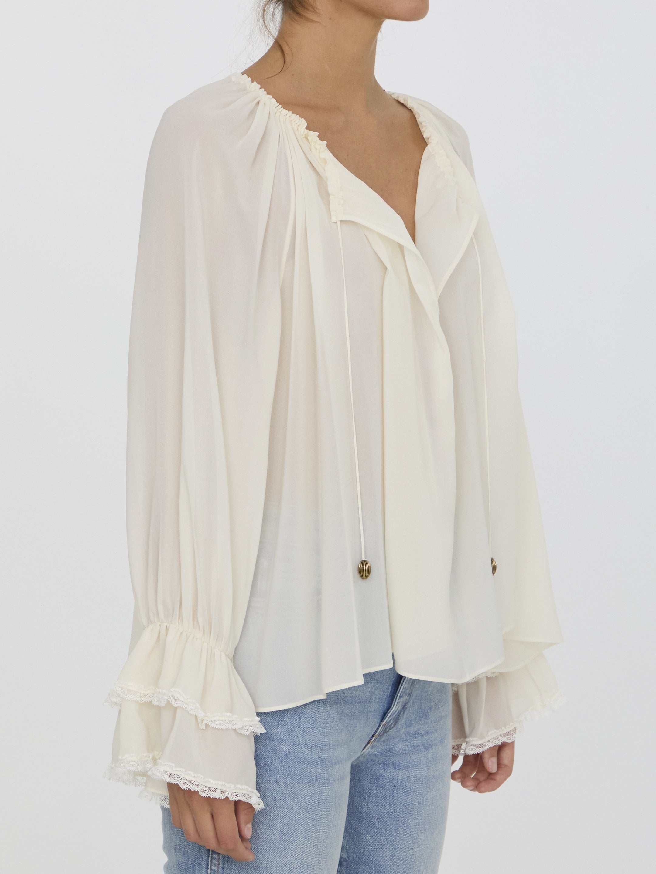 CHLOE-OUTLET-SALE-Gathered top in silk-ARCHIVIST