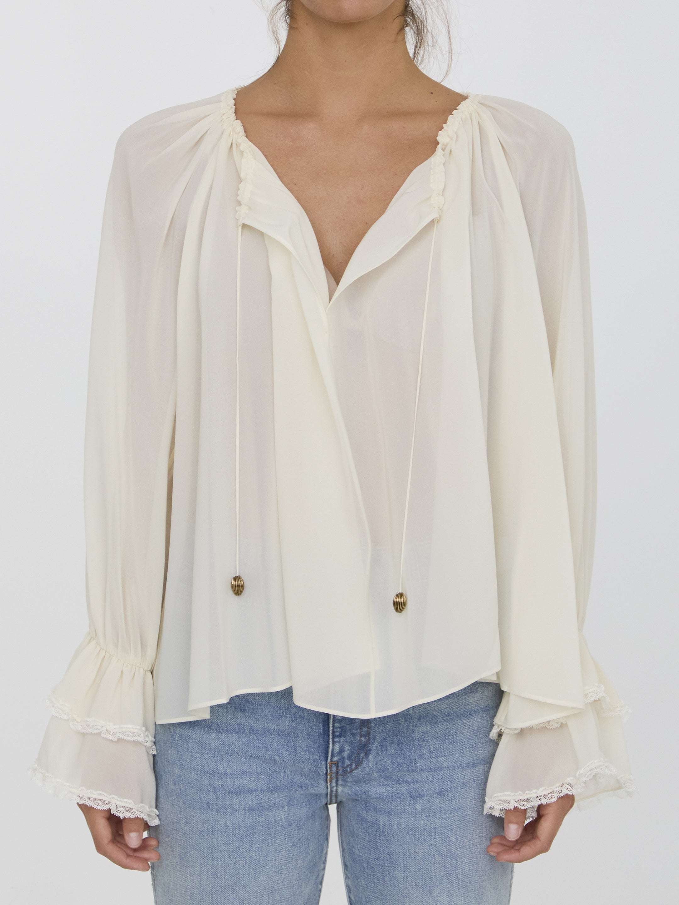 CHLOE-OUTLET-SALE-Gathered top in silk-ARCHIVIST