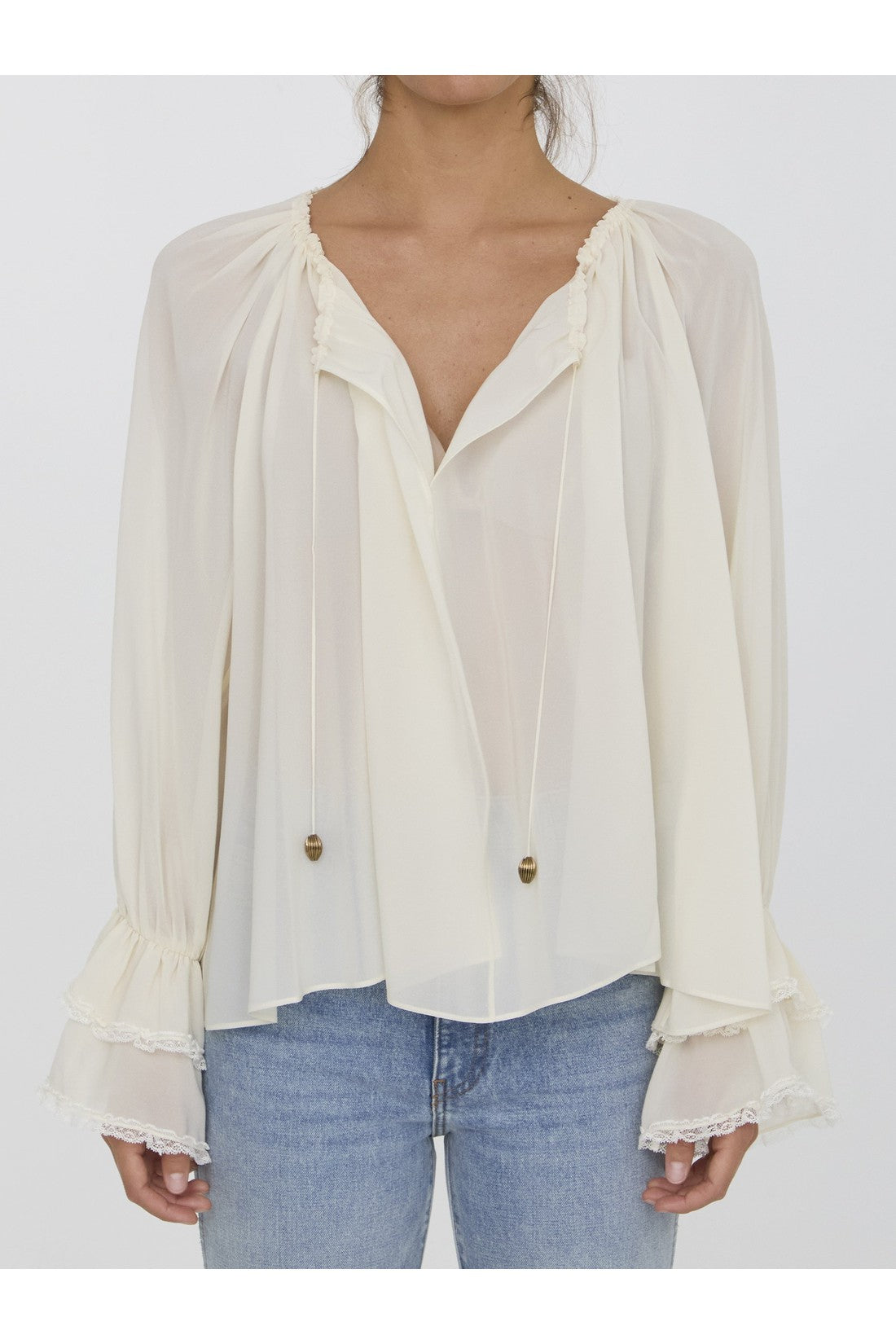 Chloé-OUTLET-SALE-Gathered top in silk-ARCHIVIST