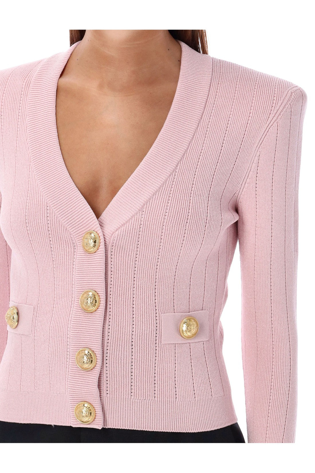 BALMAIN-OUTLET-SALE-Gold buttons knit cardigan-ARCHIVIST