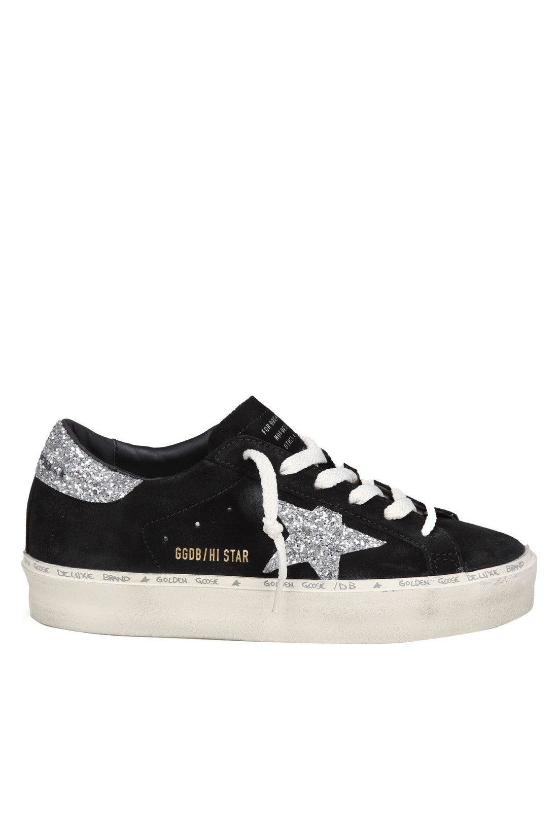 GOLDEN GOOSE-OUTLET-SALE-Golden goose hi star sneakers in black/silver suede-ARCHIVIST