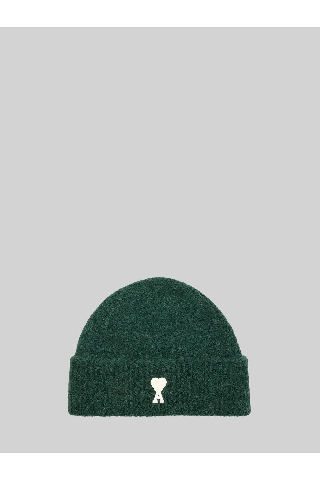 Ami Paris-OUTLET-SALE-Green alpaca Ami de Coeur beanie-ARCHIVIST