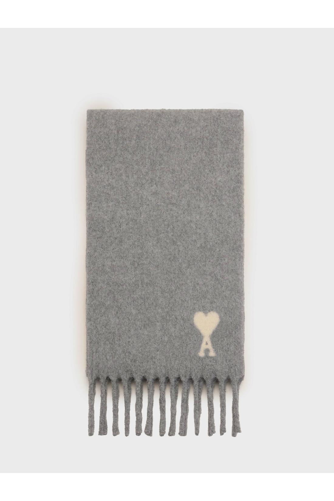 Ami Paris-OUTLET-SALE-Grey alpaca Ami de Coeur scarf-ARCHIVIST