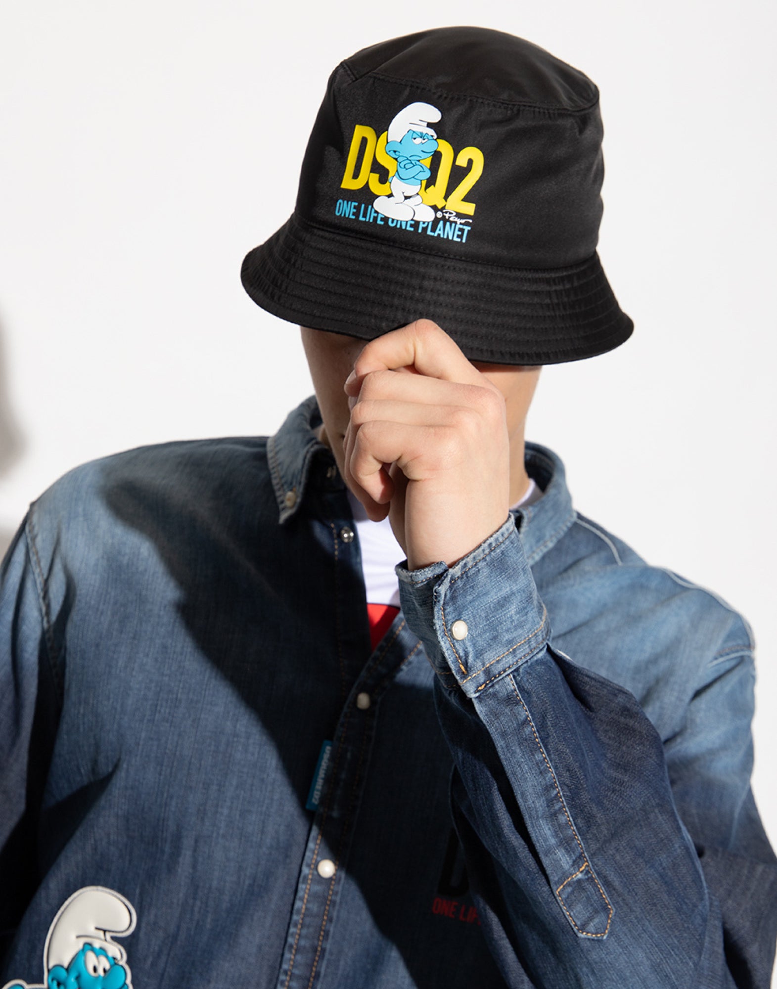 Dsquared2-OUTLET-SALE-Grouchy Smurfs Logo Bucket Hat-ARCHIVIST