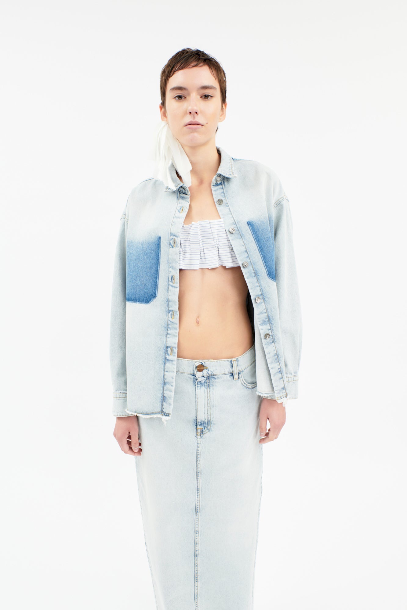 Odeeh-Heavily Bleached Denim Bluse, Horizon-Hemden & Blusen-Black-Deal-Outlet-by-ARCHIVIST