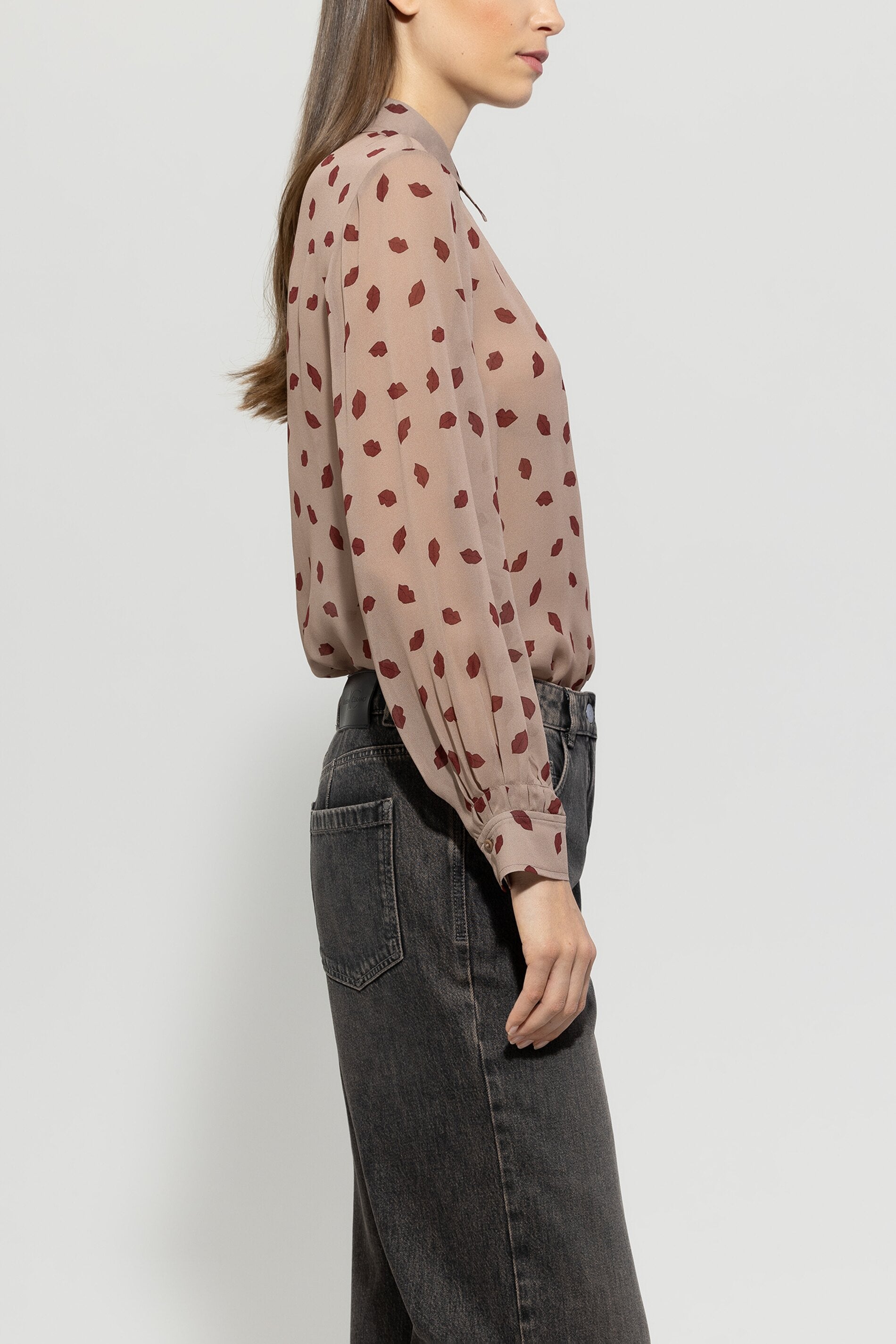 Luisa Cerano-Hemdbluse mit Lips-Print-Hemden & Blusen-Black-Deal-Outlet-by-ARCHIVIST
