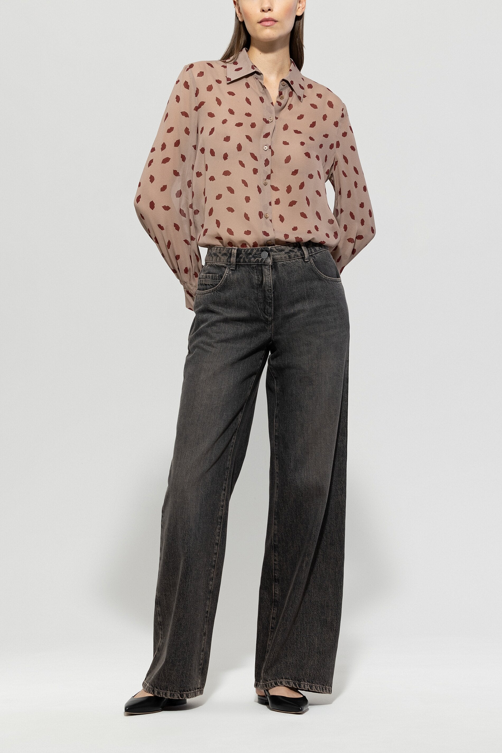 Luisa Cerano-Hemdbluse mit Lips-Print-Hemden & Blusen-Black-Deal-Outlet-by-ARCHIVIST