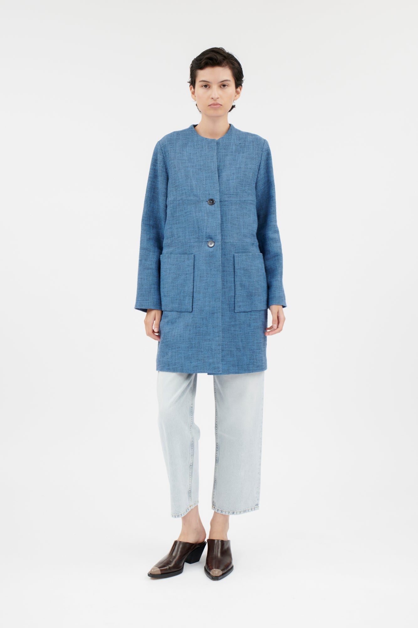 Odeeh-Hemp Tweed Mantel, Delft Blue-Hemden & Blusen-Black-Deal-Outlet-by-ARCHIVIST