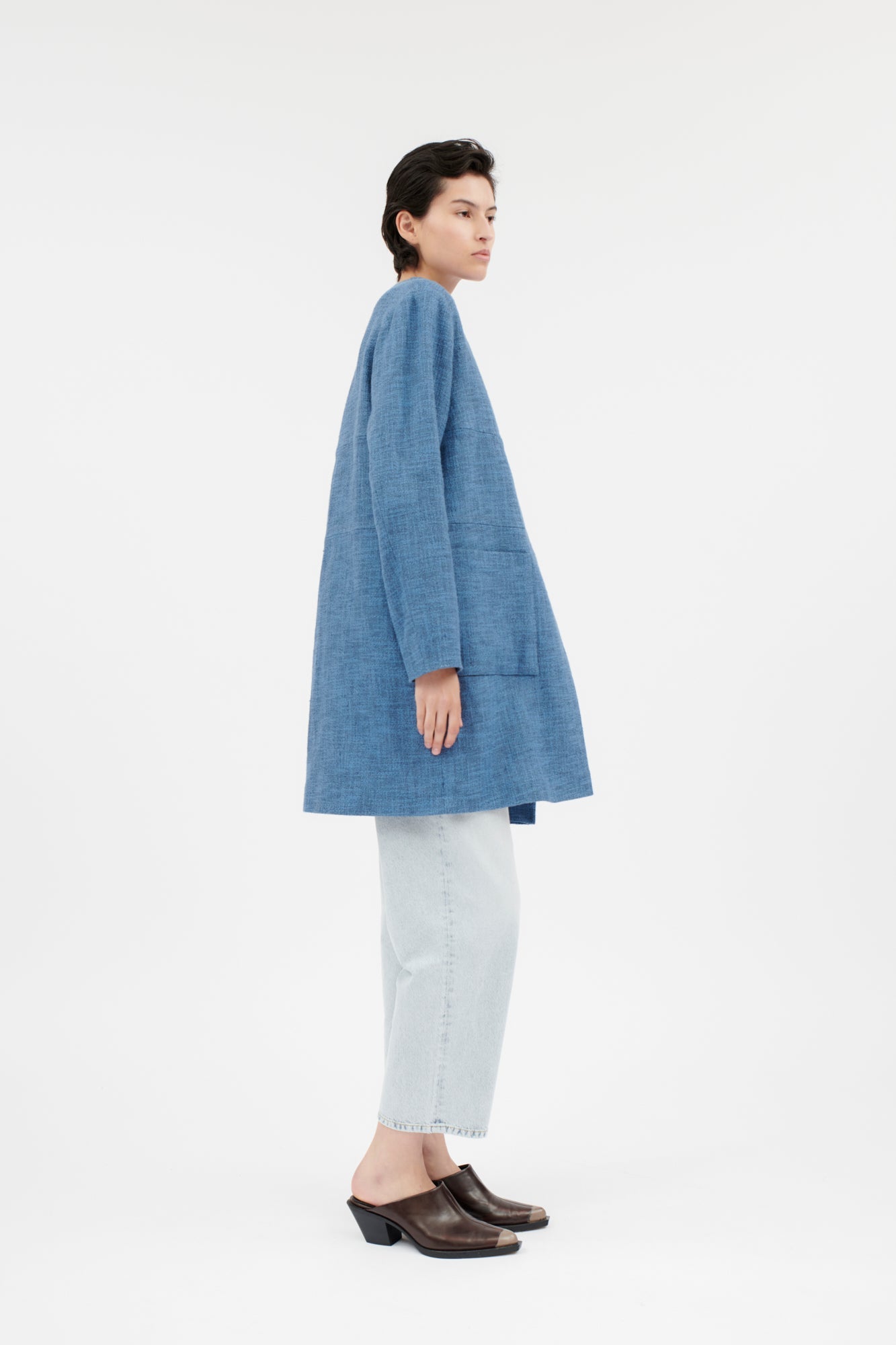 Odeeh-Hemp Tweed Mantel, Delft Blue-Hemden & Blusen-Black-Deal-Outlet-by-ARCHIVIST