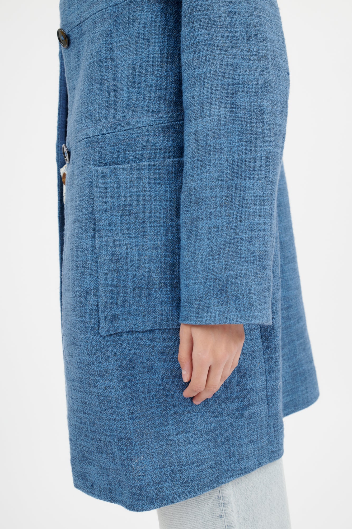 Odeeh-Hemp Tweed Mantel, Delft Blue-Hemden & Blusen-Black-Deal-Outlet-by-ARCHIVIST