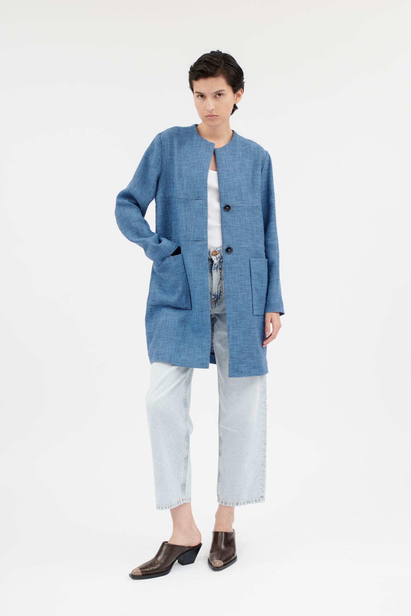 Odeeh-Hemp Tweed Mantel, Delft Blue-Hemden & Blusen-Black-Deal-Outlet-by-ARCHIVIST