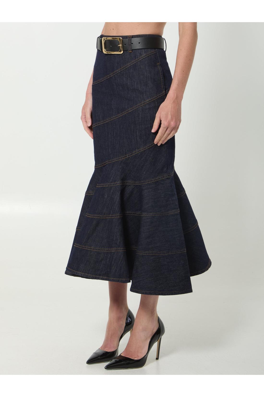 Indigo denim belted midi skirt-Kleider & Röcke-Self Portrait-OUTLET-ARCHIVIST-ARCHIVE-SALE