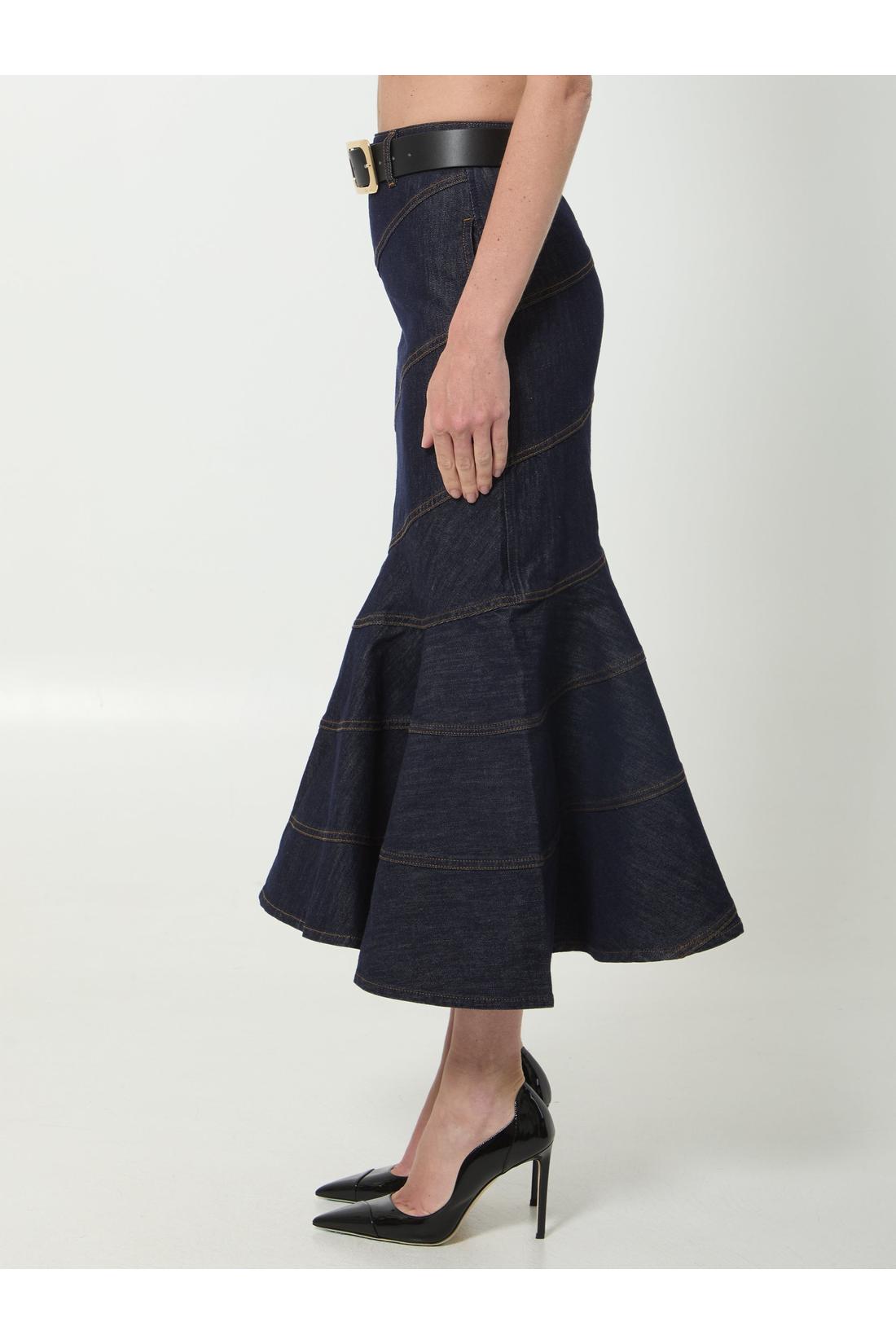 Indigo denim belted midi skirt-Kleider & Röcke-Self Portrait-OUTLET-ARCHIVIST-ARCHIVE-SALE