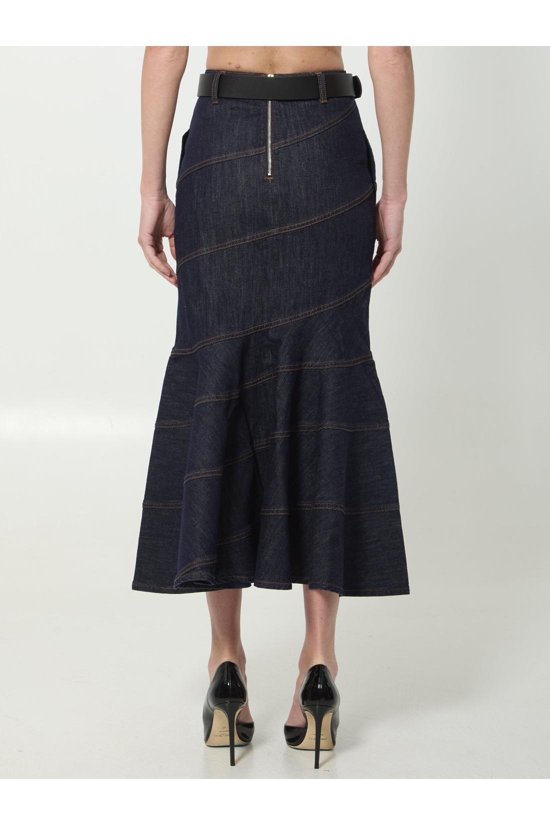 Indigo denim belted midi skirt-Kleider & Röcke-Self Portrait-OUTLET-ARCHIVIST-ARCHIVE-SALE