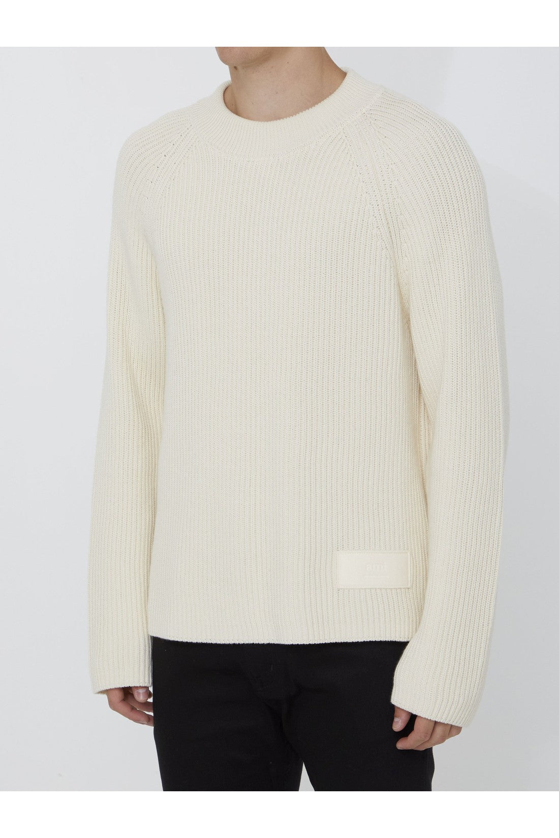 AMI PARIS-OUTLET-SALE-Ivory jumper with patch-ARCHIVIST