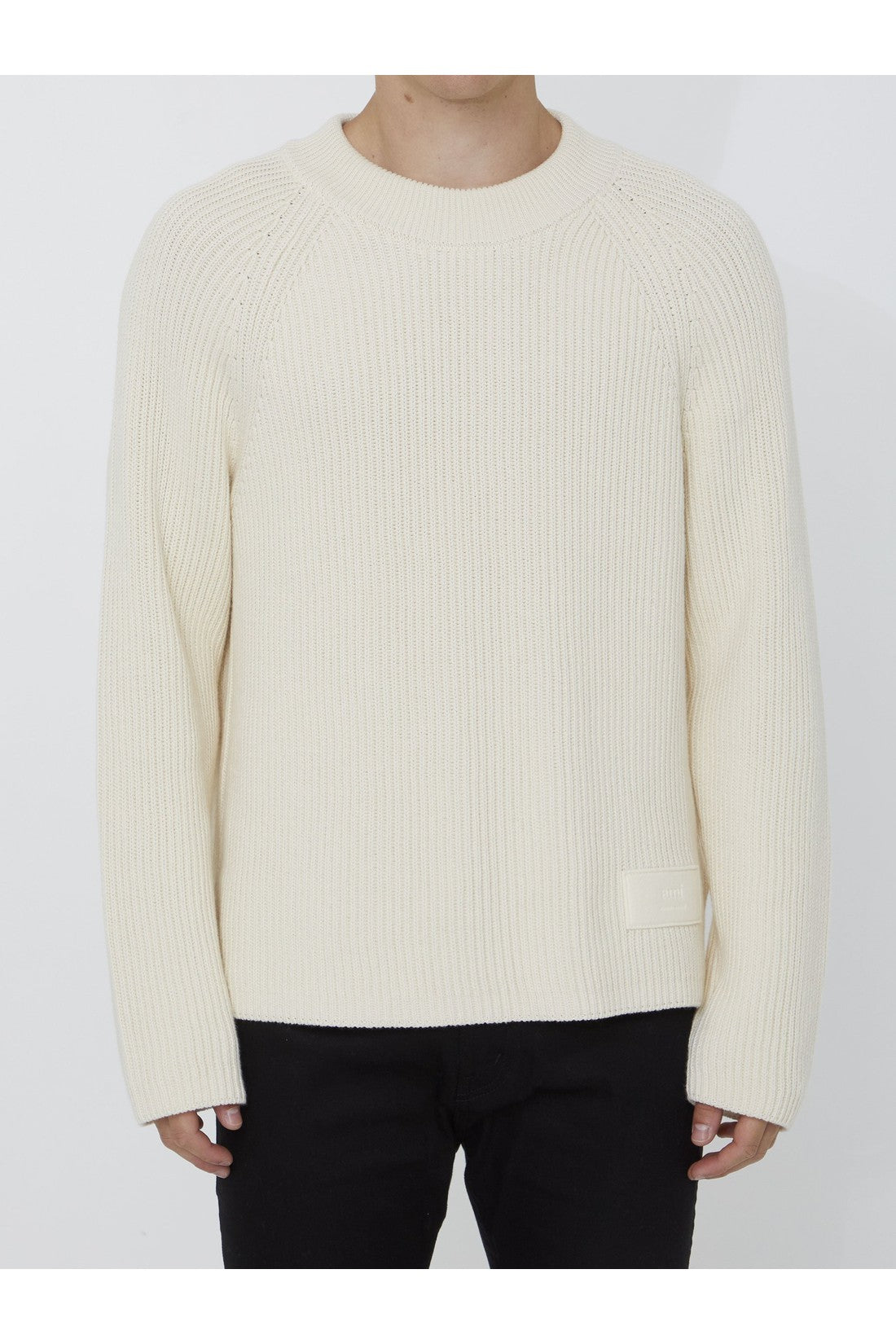 AMI PARIS-OUTLET-SALE-Ivory jumper with patch-ARCHIVIST