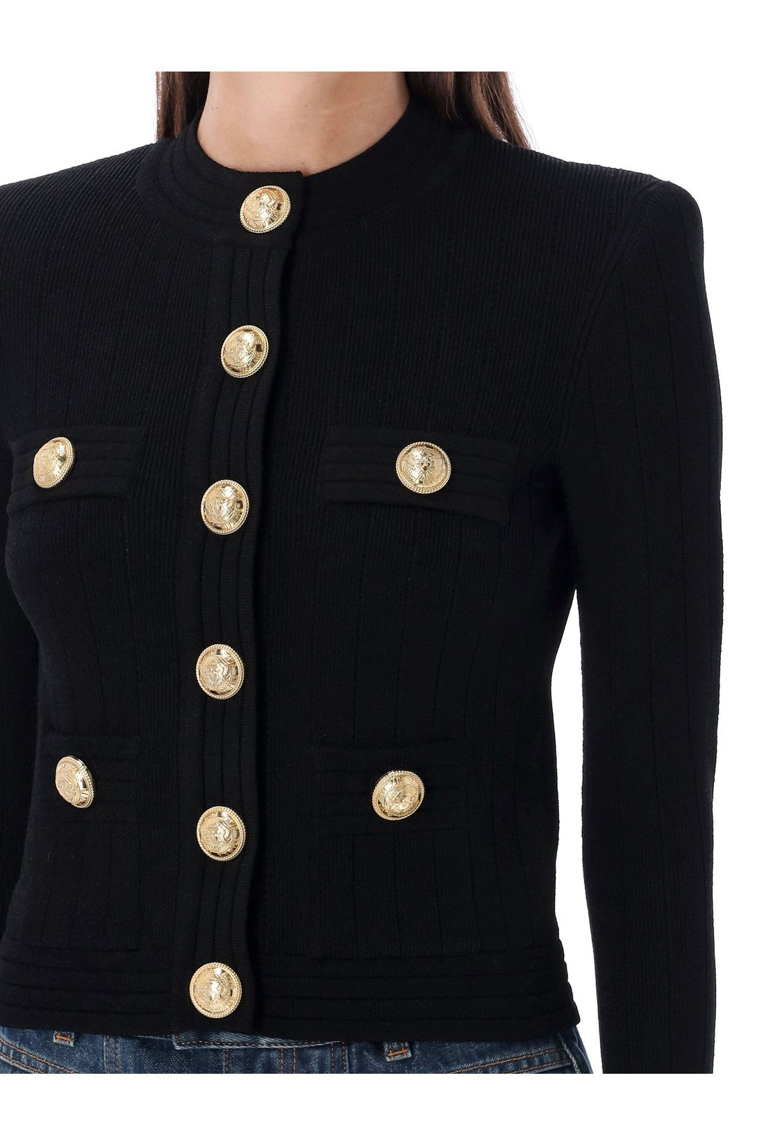 BALMAIN-OUTLET-SALE-Knit cardigan with gold buttons-ARCHIVIST