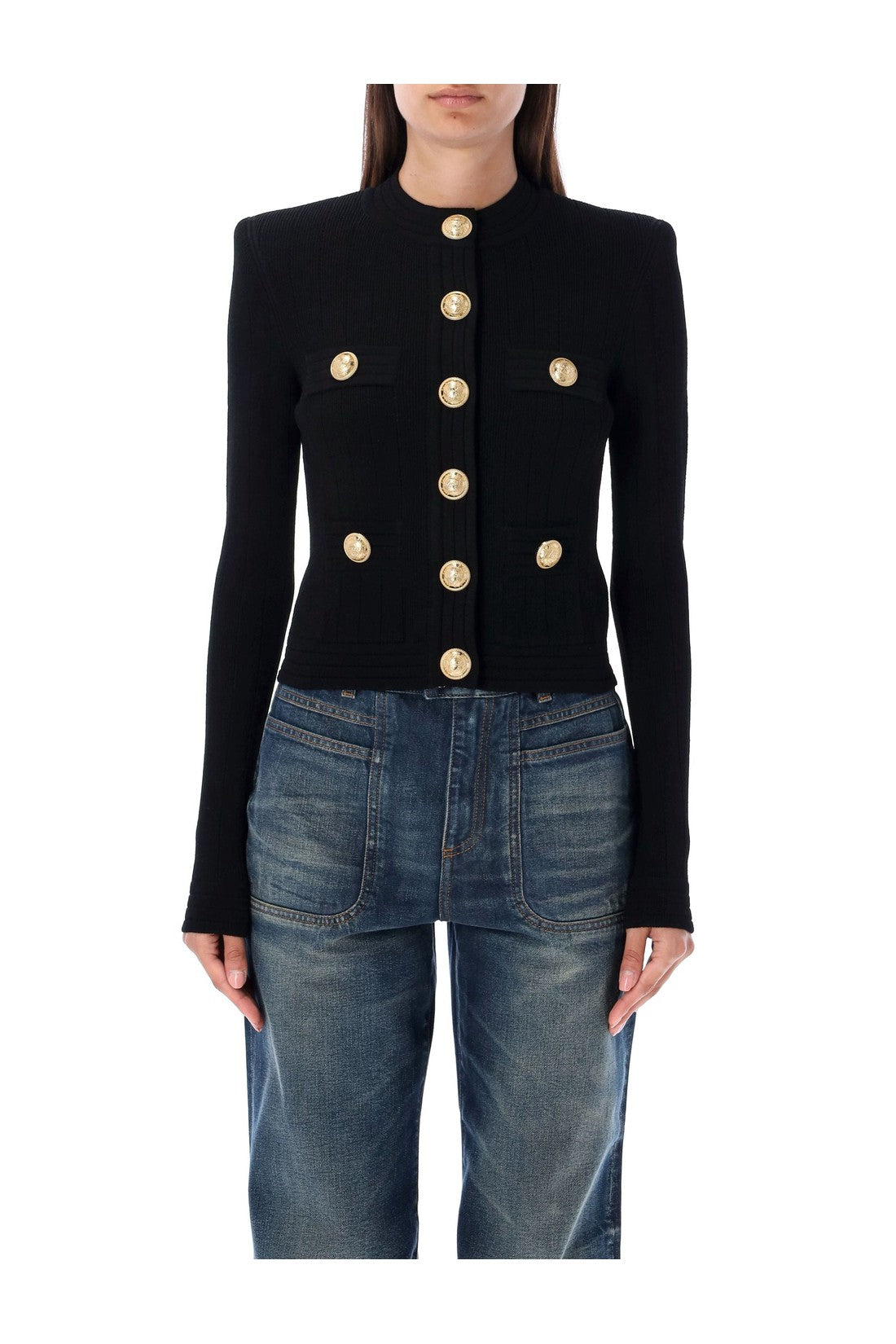 BALMAIN-OUTLET-SALE-Knit cardigan with gold buttons-ARCHIVIST