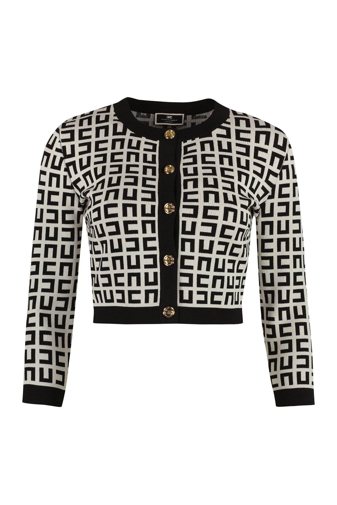 Elisabetta Franchi-OUTLET-SALE-Knitted cardigan with jacquard logo-ARCHIVIST
