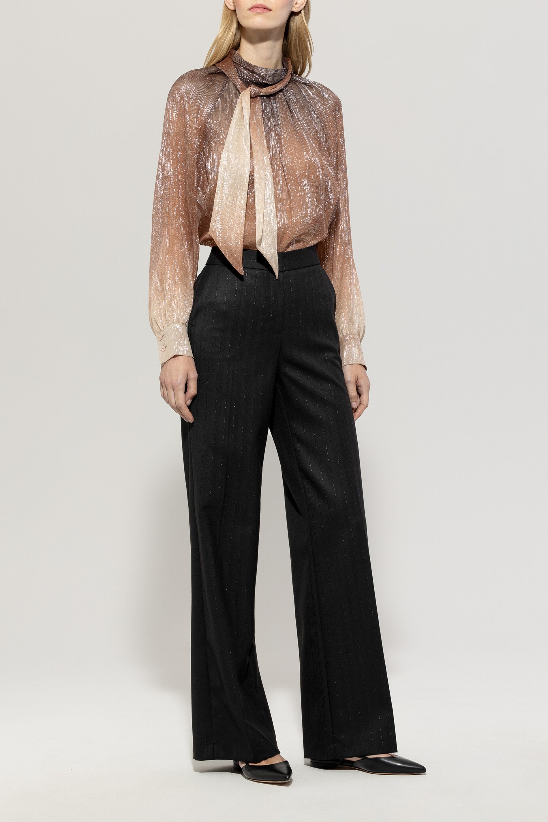 Luisa Cerano-Lamé-Schluppenbluse-Hemden & Blusen-Black-Deal-Outlet-by-ARCHIVIST