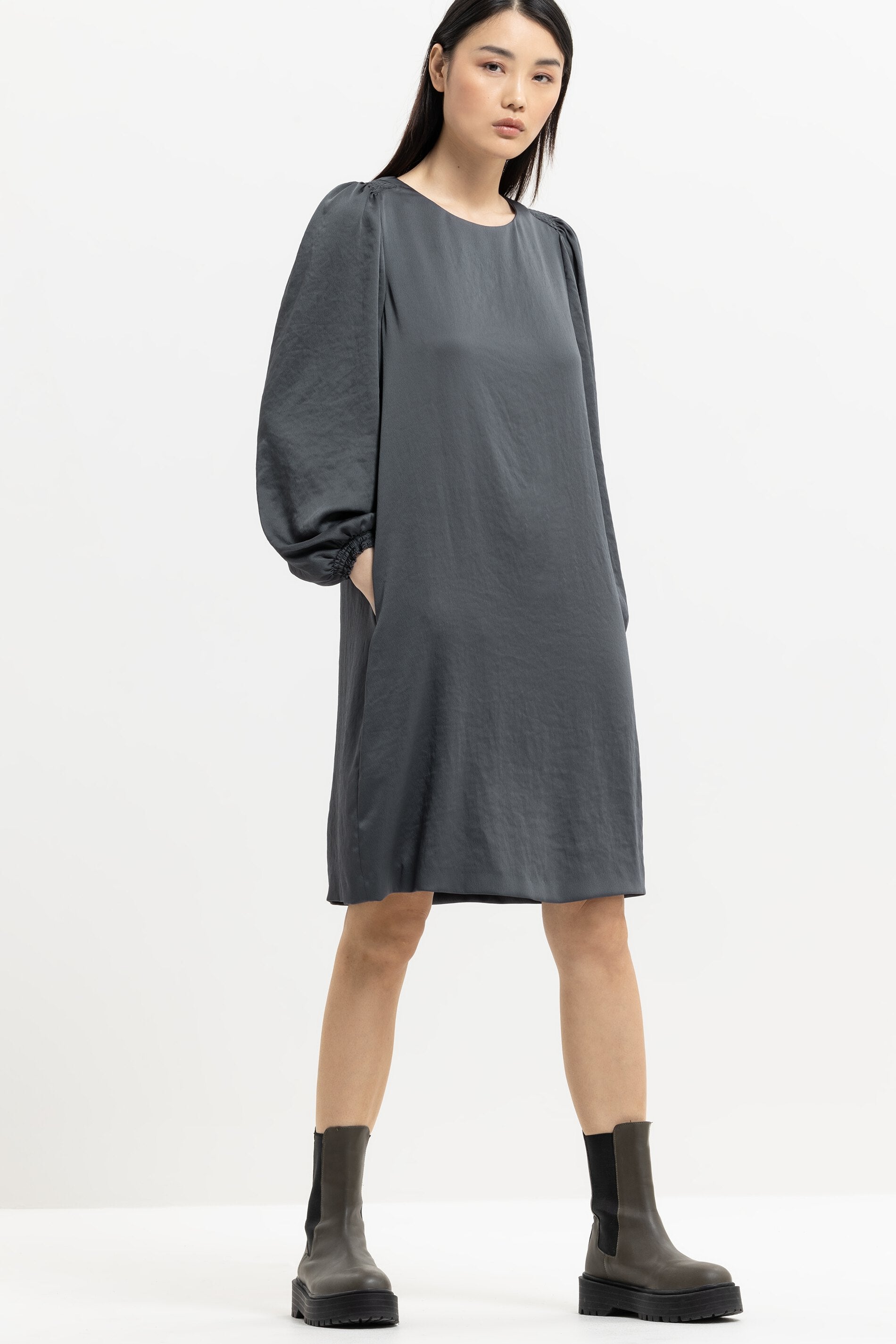 LUISA CERANO-OUTLET-SALE-Langarmkleid mit Smok-Effekten-Kleider & Röcke-by-ARCHIVIST