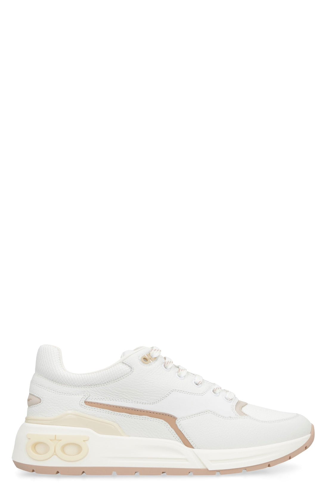 FERRAGAMO-OUTLET-SALE-Leather and fabric low-top sneakers-ARCHIVIST