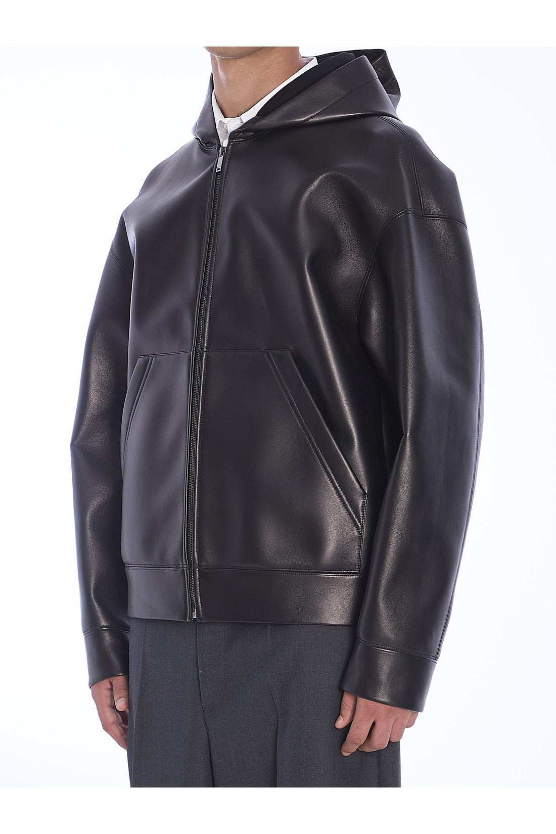 VALENTINO GARAVANI-OUTLET-SALE-Leather hooded jacket-ARCHIVIST