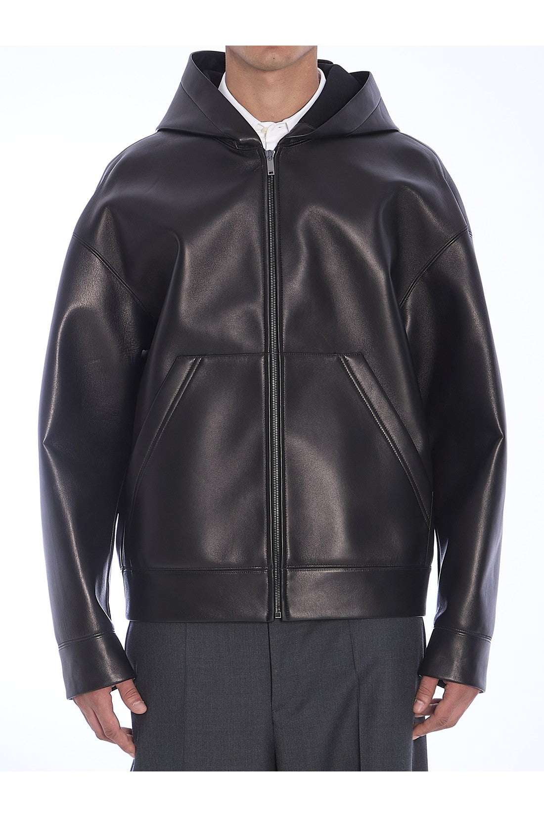 VALENTINO GARAVANI-OUTLET-SALE-Leather hooded jacket-ARCHIVIST