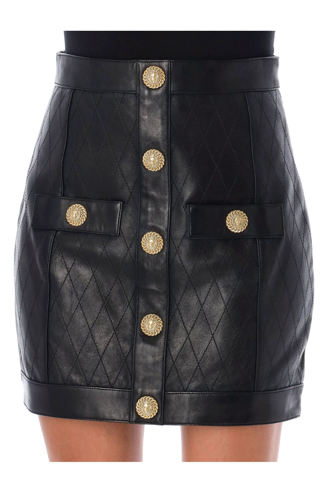 BALMAIN-OUTLET-SALE-Leather mini skirt quilted-ARCHIVIST