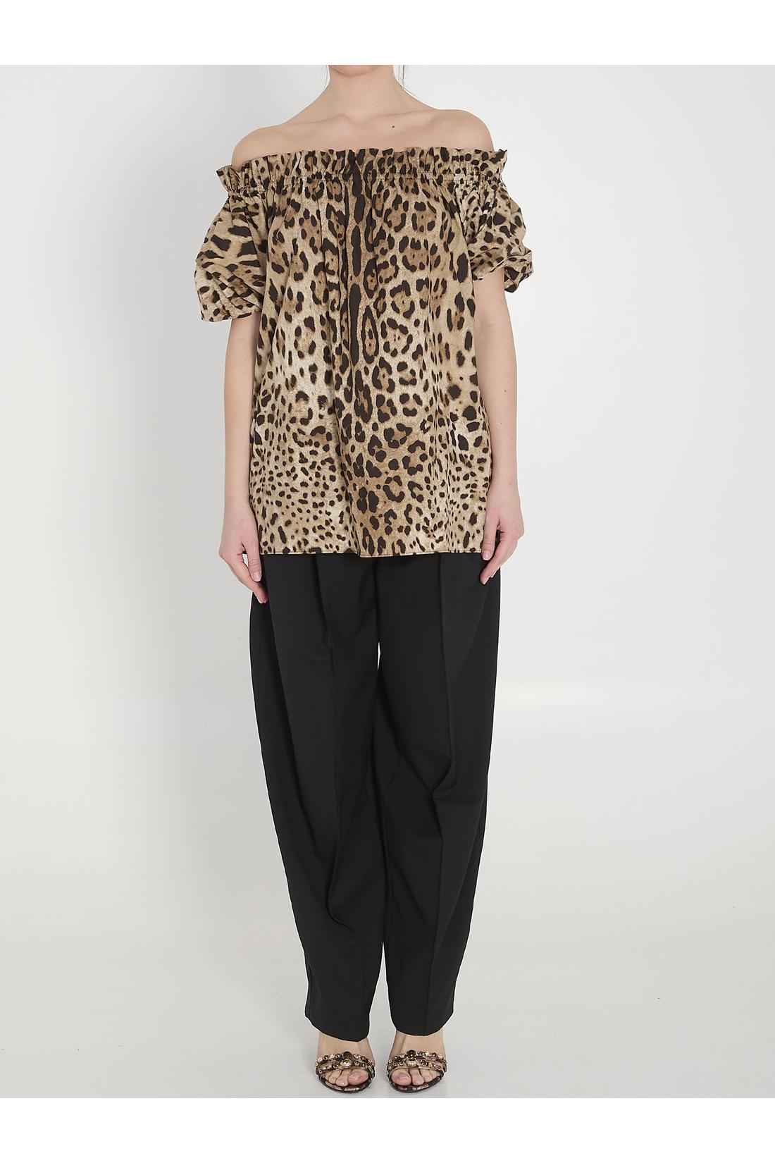 Dolce & Gabbana-OUTLET-SALE-Leopard print poplin top-ARCHIVIST
