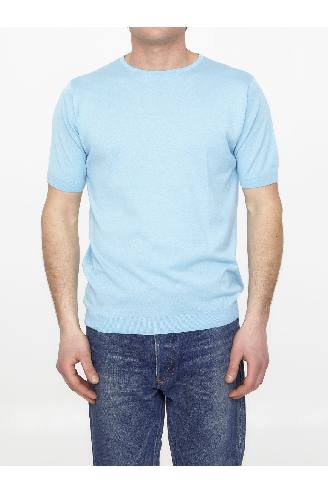 JOHN SMEDLEY-OUTLET-SALE-Light-blue cotton jumper-ARCHIVIST