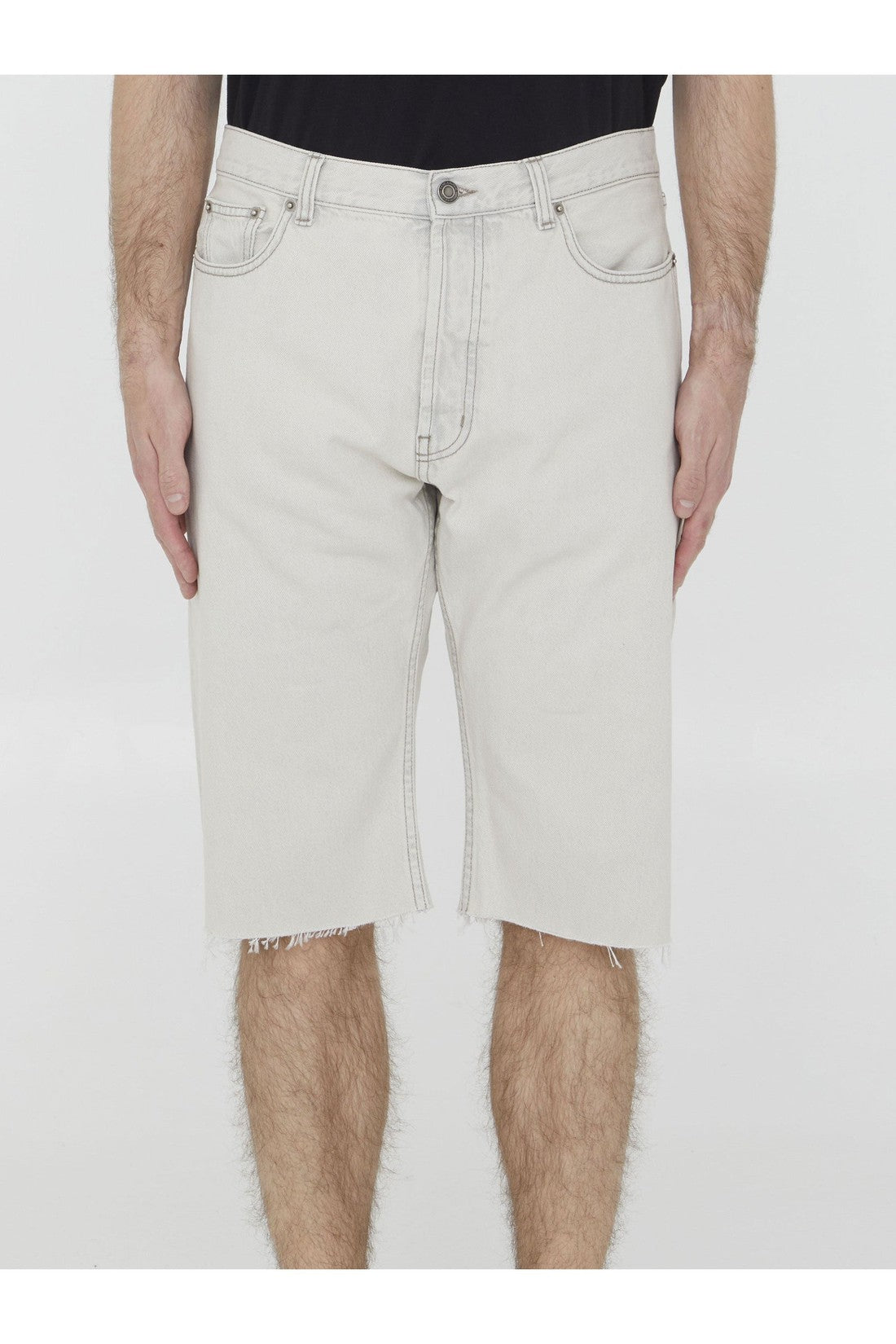 SAINT LAURENT-OUTLET-SALE-Light-grey denim bermuda shorts-ARCHIVIST