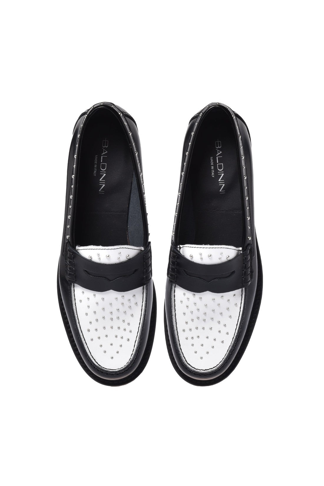 Loafer in black and white shiny calfskin