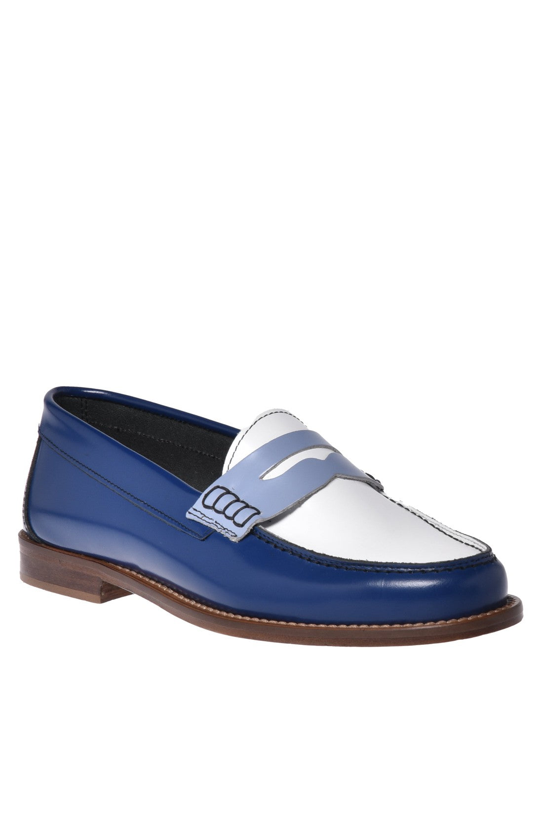 Loafer in blue and cream shiny calfskin